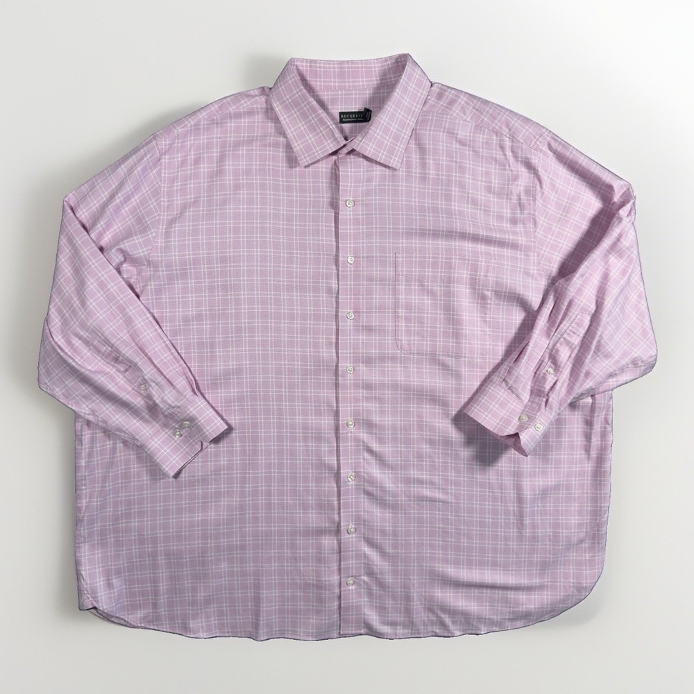 Rochester Mens 20 34/35 Pink Plaid Dress Shirt Egyptian Cotton Non Iron Big Tall